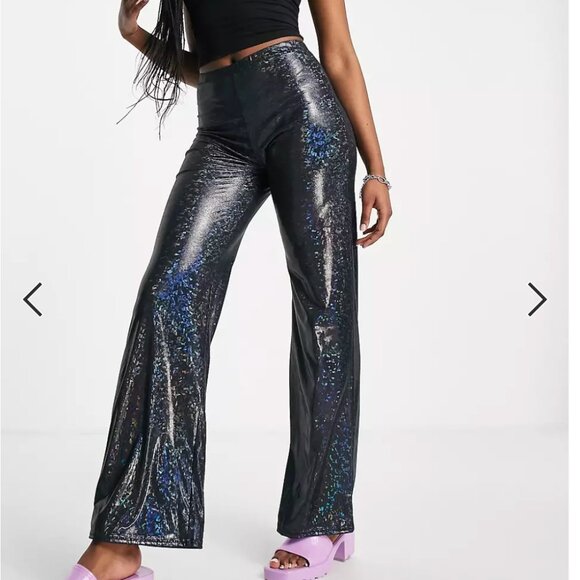 ASOS Curve Elastic Pants (Holographic Black) - Picture 1 of 4